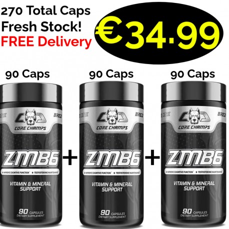 3x CORE CHAMPS ZMA B6 270 Caps - 90 Servings