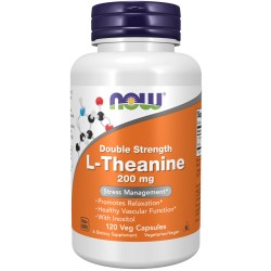 Now Foods L-Theanine, Double Strength 200 mg, 120 Veg Caps - 120 Servings
