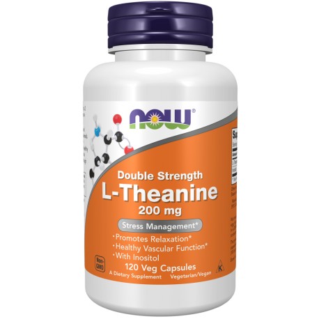 Now Foods L-Theanine, Double Strength 200 mg, 120 Veg Caps - 120 Servings