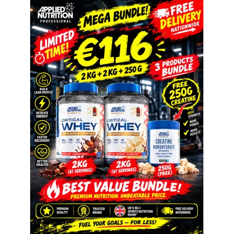 1+1 Fresh Stock!!! Applied Nutrition Critical Whey Protein 4 Kgs - 122 Servings + Free 250 g Creatine