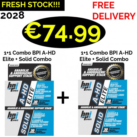 BPI A-HD Elite & SOLID Combo, 2 Bottles - 30 Capsules Each