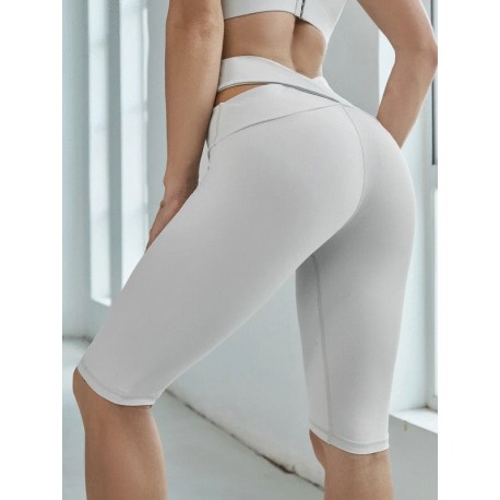 FLEX DRY Quick-Drying Crisscross Wrap Waist Sports Leggins Light Grey