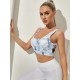 Marble Print Crisscross Backless Sports Bra