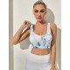 Marble Print Crisscross Backless Sports Bra